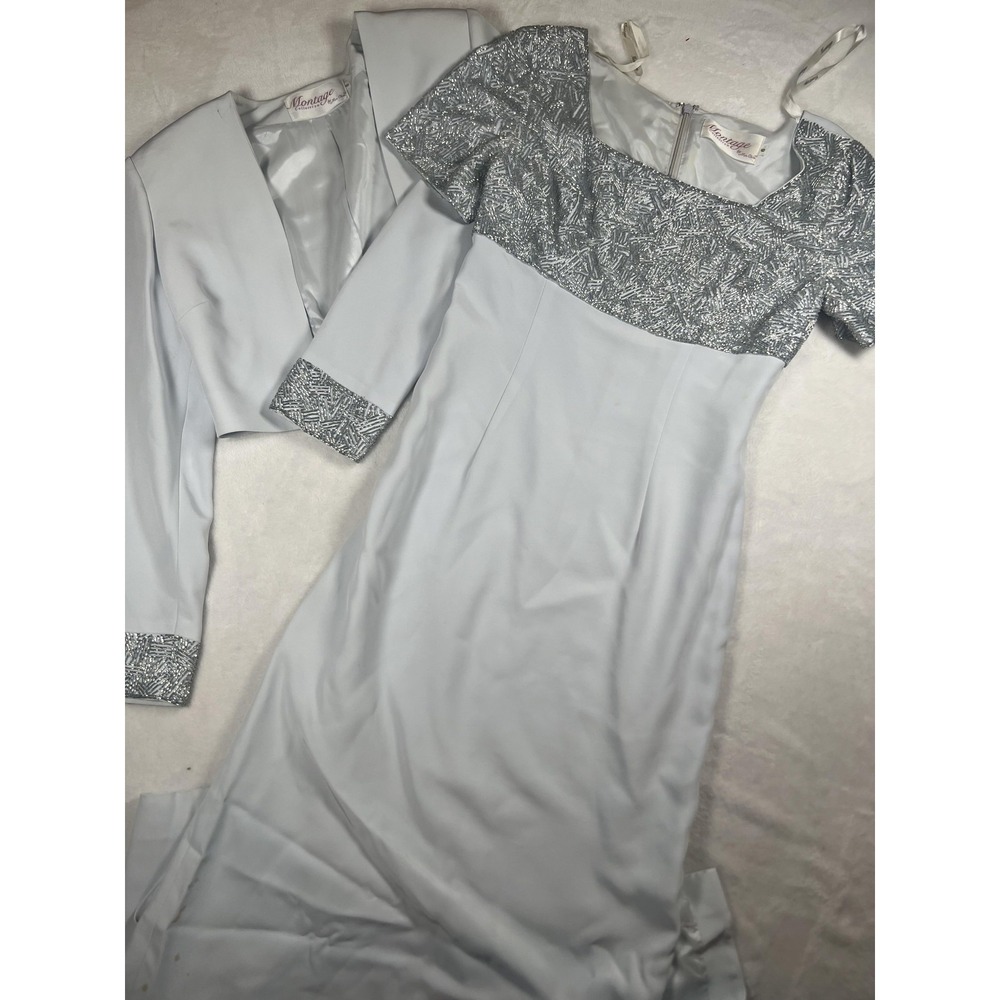 Montage Collection‎ Dress Set Womens 10 Silver Beaded Jacket Formal Evening Gown